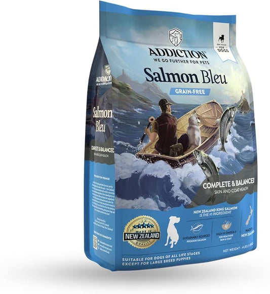 Addiction Salmon Bleu Grain-Free Dry Dog Food Formula - New Zealand King Salmon, Probiotic-Rich Fruits & Vegetables, Fish Oil for Healthy Skin & Coat, Ideal for Dogs of All Life Stages 4lb