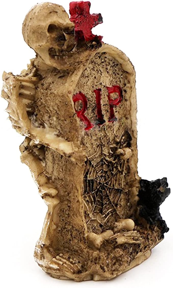 Skull Aquarium Betta Fish Tank Gravestone Death Halloween Decorations Statues Figurine Sculpture Reptile Turtle Lizard Tanks Terrarium Devil RIP Décor Ornament Pet