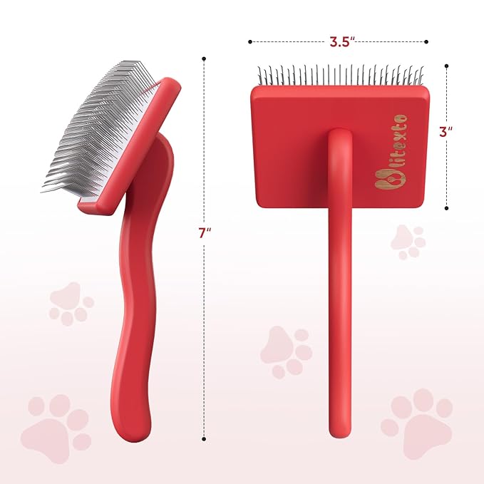 Dog Slicker Brush for Dogs - Doodle Brush for Poodles - Grooming & Slicker for Goldendoodles - Soft and Comfortable, Easy to Clean (Red)