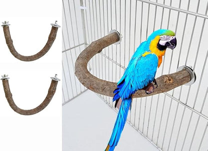 2Pcs 6.2inch Parrot Bird Natural Wood Stand Perch Swing U Shape Stick Bird Perches Bird Cage Toy for for Small to Regular Size Birds