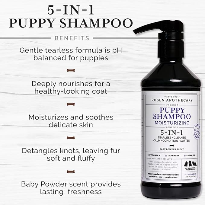 5-in-1 Moisturizing Puppy Shampoo - Tearless Shampoo for Puppies Cleanses, Soothes, Refreshes and Moisturizes, 480ml