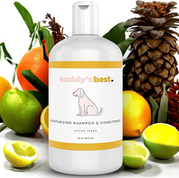Buddy's Best Dog Shampoo for Smelly Dogs - Skin-Friendly, Oatmeal Dog Shampoo and Conditioner for Dry and Sensitive Skin - Moisturizing Puppy Wash Shampoo, Citrus Fresh Scent, 16oz