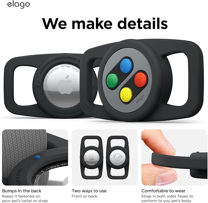 elago Pet Collar W5 Case Compatible with Apple AirTag - Drop Protection Keychain, Cute Design (Track Dogs, Keys, Backpacks, Purses) Tracking Device Not Included (Black)