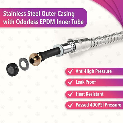 Dog Shower Attachment for Shower Faucet, Scrubber Bathtub Spout 3 in1 Set Deep Cleaning Washing Kit Glooming and Massage Function,with 2m Hose, for Medium and Large Dogs