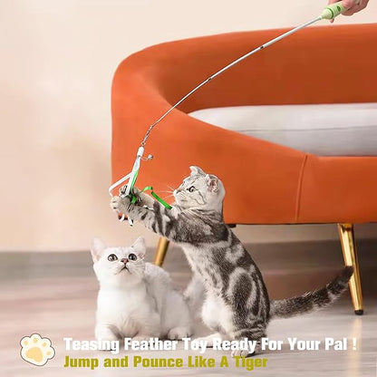 3-in-1 Retractable Cat Wand Toy for Indoor Cats Interactive Cat Feather Toys
