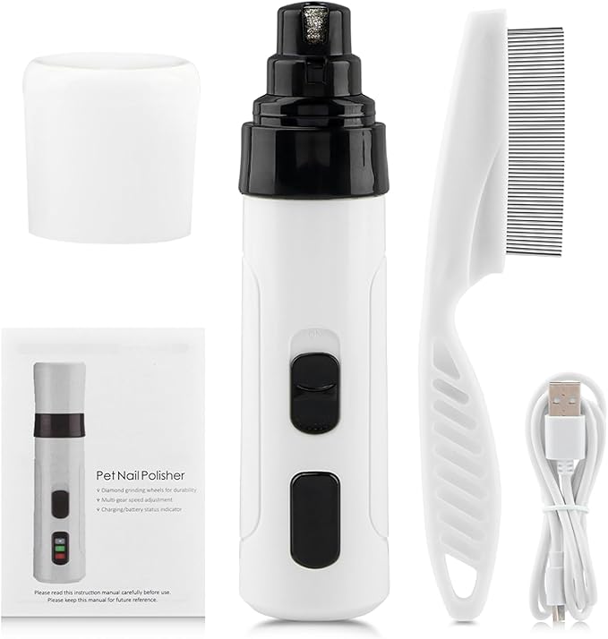 Dog Nail Grinder, 2024 New Silent Grind Pro Dog Nail Trimmer, Upgraded Powerful Electric Dog Nail File Quiet Painless, Rechargeable Nail Clippers Pet Paws Grooming Tool(White+Black)