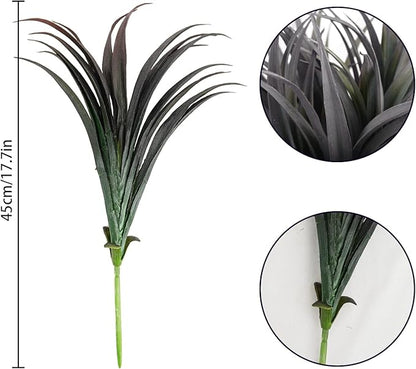 32 Pcs Artificial Grass Fake Plants 17.3in Outdoor Plants UV Resistant Faux Greenery Stems Fake Grass for Home Window Garden Office Patio Pathway Front Porch Halloween Décor Green & Black