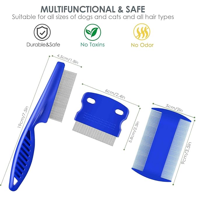 6 Pack Dog Grooming Comb, Pet Flea Lice Stainless Steel Cat Combs with Rounded Teeth, 2-in-1 Double Sided Professional Dogs Tear Stain Remover, Dematting Tool for Small, Medium & Large Pets