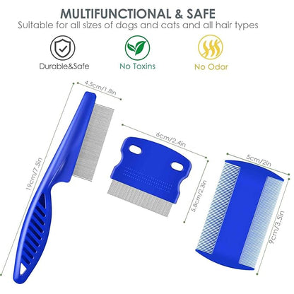 6 Pack Dog Grooming Comb, Pet Flea Lice Stainless Steel Cat Combs with Rounded Teeth, 2-in-1 Double Sided Professional Dogs Tear Stain Remover, Dematting Tool for Small, Medium & Large Pets