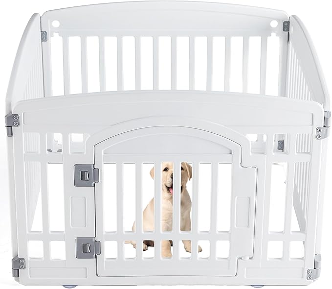 Dog Playpen 4-Panel 24" | Safe & Secure Indoor/Outdoor Pet Fence | Folding & Portable | 35 x 35 x 24IN, Ideal for Small to Medium Dogs | Easy to Clean ï¼_hiteï¼