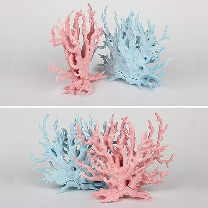 kathson Aquarium Coral Decor Fake Coral Ornaments Small Fish Tank Resin Decorations (Pink and Blue, 2 Pack)