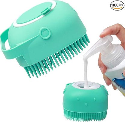 Dropshipping Soft Safe Silicone Pet Bathroom Massage Cleaning Grooming Tools Dog Cat Bath Brush with Shampoo Box (Blue), Small