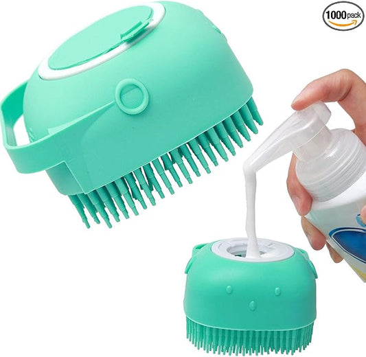 Dropshipping Soft Safe Silicone Pet Bathroom Massage Cleaning Grooming Tools Dog Cat Bath Brush with Shampoo Box (Blue), Small