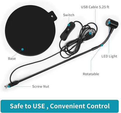 LED Aquarium Light, 3W USB Powered Fish Tank Plant Lamp with Black Base Board for 360 Betta Fish Bowl, Potted Plants, Succulents, Miniature Landscape