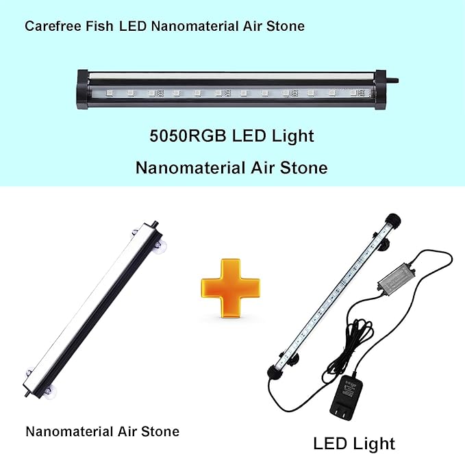 Carefree Fish Aquarium 4/8/12/16/24/40In Led Nanometer Materials Air Stone Strip Ⅱ and Tube Fish Tank Oxygen Stone Bubble Wall RGB Light Waterproofing Grade IP68(Air Pumps not Included