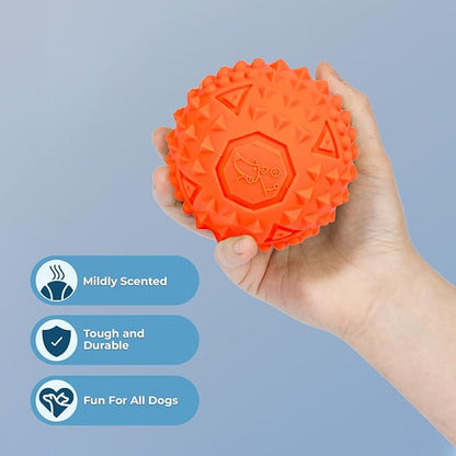 Best Pet Supplies Squeaky Rubber Spiky Ball Dog Toy Durable Non-Toxic Perfect for Aggressive Chewers Spiked for Dental Health Interactive Dog Toy - Pack of 2 - Blue, Orange (L:3.5")