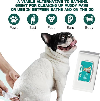 Pet Grooming Wipes for Dogs and Cats 80ct Hypoallergenic Dog Wipes Cleaning Deodorizing for Paws, Body and Butt