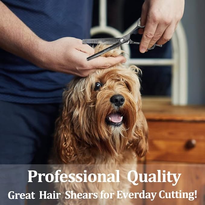 7" Professional Curved Thinning Scissors for Dog Grooming Sharp Blades Blending Shears Dog Grooming Scissors Japan 440C Stainless Steel Smooth Motion & Fine Cutting(Black)