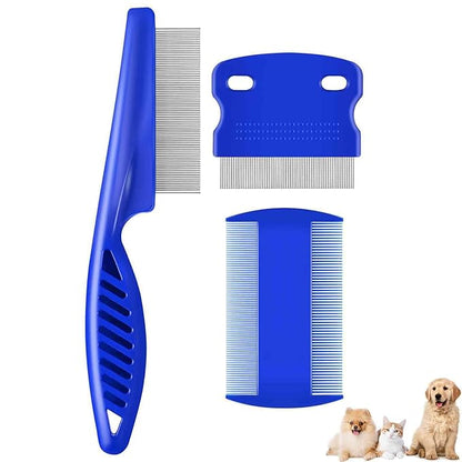 3 Pack Dog Grooming Comb, Flea Lice Pet Combs, Stainless Steel Cat Combs with Rounded Teeth, Double Sided Professional Tear Stain Remover, Dematting Tool for Small Medium Large Pets