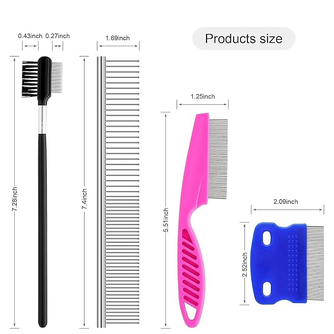 4in1 Pets Grooming Comb Kit, Cat Dog Flea Comb Grooming Comb Eye Comb Brush Pet Double-Sided Comb Remove Knots Crust Mucus for Puppy Kitten (4in1)