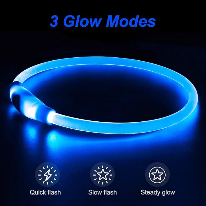 Light Up Dog Collars, Single-Color USB Rechargeable Dlitk LED Dog Collar 1 Count, TPU Cuttable Size Glow Collar for Dogs, Dog Collar Light, Please Do Not Use Fast Charging (Blue)