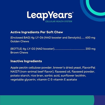 Leap Years Soft Chew Dog Supplement – Supports Healthy Aging, Cognition & Vitality; Veterinarian-Formulated for Brain, Heart & Muscle Health; Powerful NAD Booster & Senolytic Formula, Patent-Pending