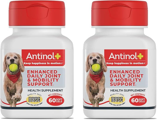 Antinol Plus, Mobility, Hip, and Joint Supplement for Dogs, Green-Lipped Mussels and Krill Oil - Dog Joint Supplement, Better and Faster Than Glucosamine and Chondroitin, 120 Soft Gels