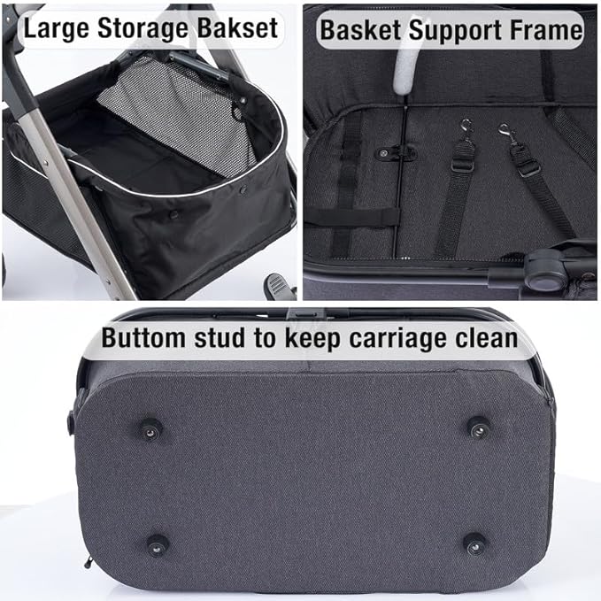 Pet Stroller for Small Medium Dogs, Cat Stroller Travel System Four Wheel Dog Stroller with Carrier, Zipperless Entry/Cup Holder/Storage Basket