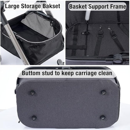 Pet Stroller for Small Medium Dogs, Cat Stroller Travel System Four Wheel Dog Stroller with Carrier, Zipperless Entry/Cup Holder/Storage Basket