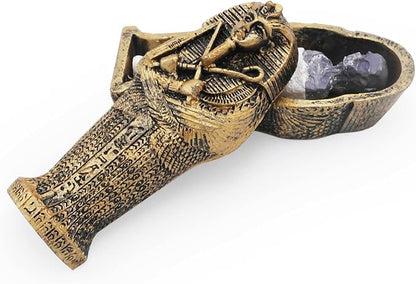 Aquarium Mummy Gold Coffin Decorations Egypt Fish Reptile Turtle Tank Décor Ornament Pet Bronze