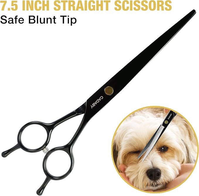 Dog Grooming Scissors Kit with Blunt Tips, 5 in 1 Professional Dog Shears for Grooming, 4CR Stainless Steel Pet Scissors, Black, Suitable for Both Hand