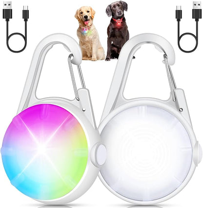 Dog Lights for Night Walking, 2 Pack 4 Modes Dog Collar Light, Rechargeable Dog Walking Light for Nighttime Clip On, IP68 Waterproof Safety Light for Running, Cycling, Camping (White)
