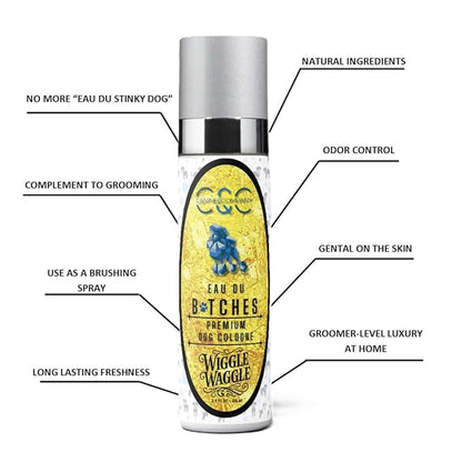 Eau Du Btches - Wiggle Waggle Premium Dog Cologne, 3.4 fl oz - All-Natural & Alcohol-Free - Luxury Long Lasting Scent