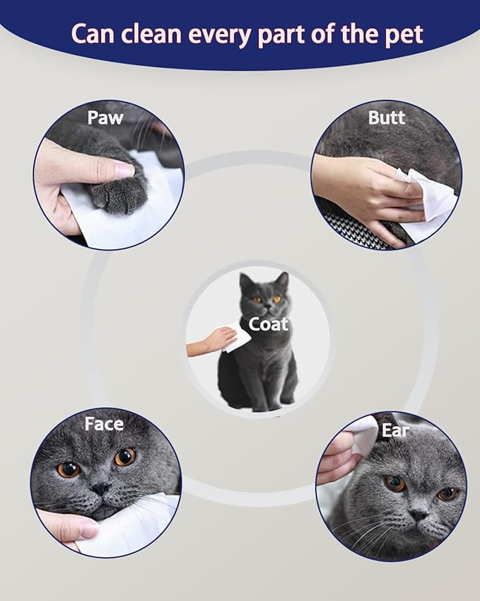 Dog Wipes for Paws and Butt  Unscented Pet Wipes for Dogs & Cats  80 Ct Extra Thick, Lint-Free Cleaning Wipes for Face, Ears, and Sensitive Areas  Hypoallergenic & Travel-Friendly