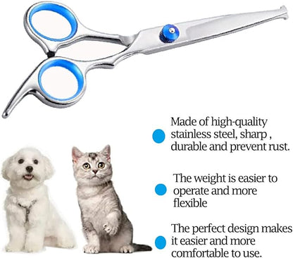 Dog Grooming Scissors,Pet Hair Scissors with Safety Round Tips Heavy Duty Titanium Stainless Steel Professional Dogs Cats Pets Grooming Shears