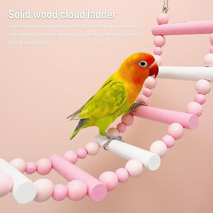 3-Piece Pink Bird Toys Set  Parrot Perch, Swing & Ladder Interactive Cage Accessories for Parakeets, Cockatiels, Conures, Budgies  Ideal for Small to Medium Birds