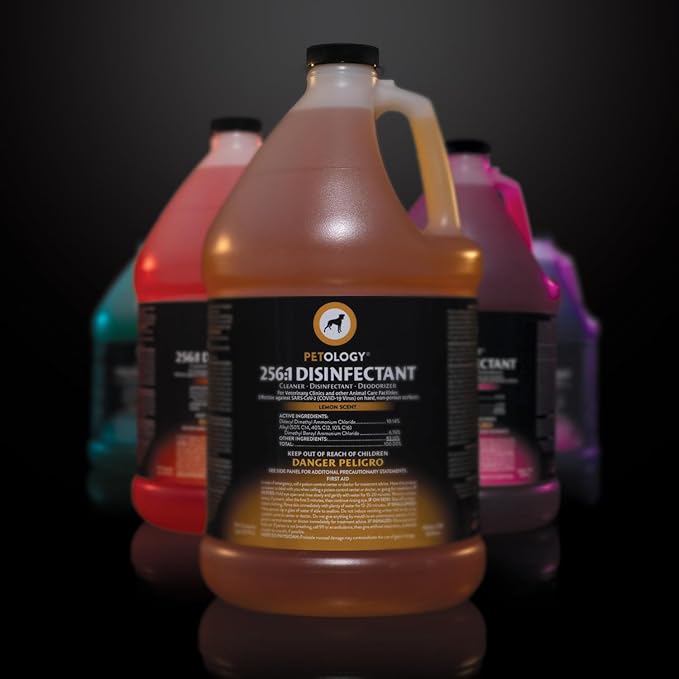 256:1 Disinfectant, 1 Gallon - Liquid Concentrate Disinfectant and Deodorizer, Sanitizer for Veterinary Clinics and Kennels, Effective Against Viruses and Bacteria (Lemon)