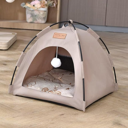 Cute Cat Teepee Cave, Cat Tent Foldable Indoor Outdoor with Thick Mat,Puppy Bed Tent,Bunny Pet Tent Teepee,Portable Dog House Teepee Tent, Cat Bed,Dog Bed Tent,Puppy Bunny,Pet Tent Teepee (R, M)