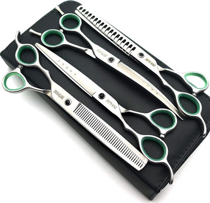 7.0 inches Professional Dog Grooming Scissors Set Straight & thinning & Curved & chunkers & comb 5pcs in 1 Set for left-handed & right handed