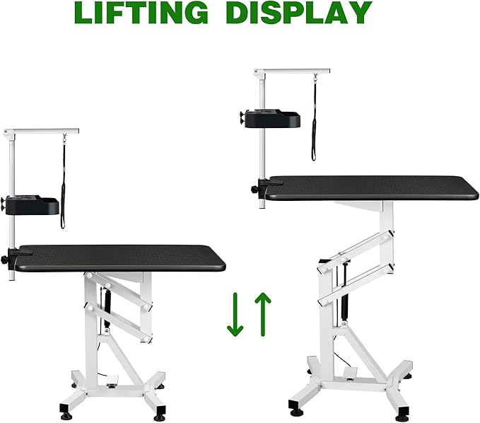 31" Dog Grooming Table, Pneumatic Lift Adjustable Small Pet Trimming Station for Home with Anti-Skid Rubber and Rotatable Desktop ï¼_p to 50lbsï¼