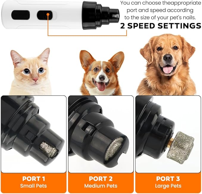 Dog Nail Grinder Upgraded, 2-Speed Rechargeable Pet Nail Trimmer, Electric Dog Nail Clippers Painless Pet Paws Grooming Smoothing for Small Medium Large Dogs and Cats