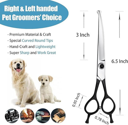 Dream Reach 6.5" Downward Curved Dog Grooming Scissors for Trimming Face and Paws, Safety Round Tip Shears for Pet Dogs and Cats, Professional Pet Grooming Scissors Black