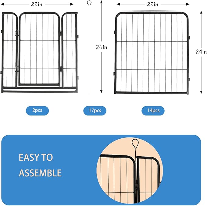 Dog Playpen,24 in(H) Pet Fence Outdoor for Rv Camping,Garden Fence Animal Barrie for Yard,Total 16 Panels with Gate 29Ft(L) Black Metal Temporary Fencing