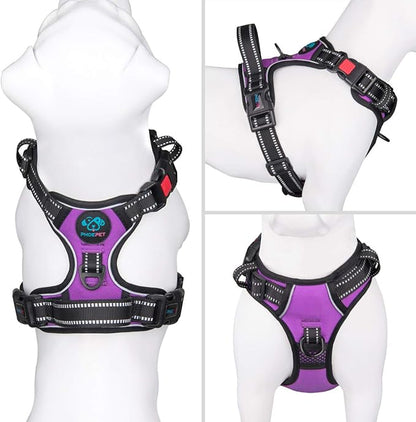 PHOEPET No Pull Dog Harnesses for Small Dogs Reflective Adjustable Front Clip Vest with Handle 2 Metal Rings 3 Buckles [Easy to Put on & Take Off](XS, Purple)