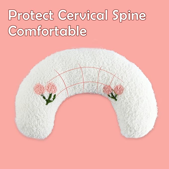 T'CHAQUE Dog Pillow Bed, Cat Calming Pillow, Dog Neck Pillow for Joint Relief Sleeping, Ultra Soft Half Donut Cuddler, Pillow Pet for Upper Spine Support, Doggy/Kitten Pillow Training Toy，White