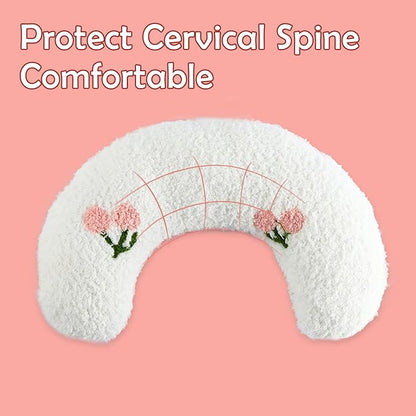 T'CHAQUE Dog Pillow Bed, Cat Calming Pillow, Dog Neck Pillow for Joint Relief Sleeping, Ultra Soft Half Donut Cuddler, Pillow Pet for Upper Spine Support, Doggy/Kitten Pillow Training Toy，White