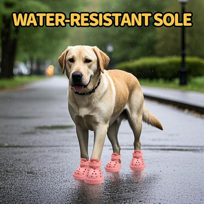JZXOIVA Dog Shoes for Hot Pavement, Dog Booties for Medium Dogs, Breathable Dog Boots & Paw Protectors, Adjustable Non-Slip Dog Rain Booties, Waterproof Pets Sandals for Beach Pink Size 4