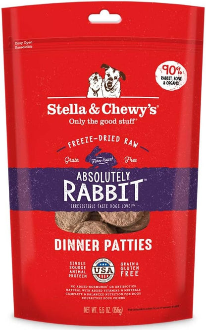 Stella & Chewy's Freeze Dried Raw Dinner Patties  Grain Free Dog Food, Protein Rich Absolutely Rabbit Recipe  5.5 oz Bag