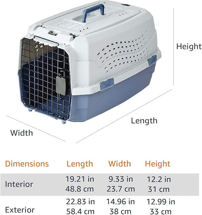 Amazon Basics - 2-Door Top-Load Hard-Sided Dogs, Cats Pet Travel Carrier, Gray & Blue, 22.8"L x 15.0"W x 13.0"H