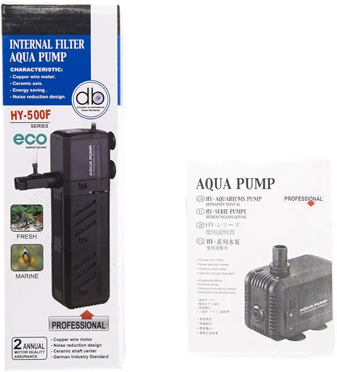 MQ 130GPH Submersible Water Pump (500L/H, 6W) with Filters and Water Nozzles, Ultra Quiet for Aquarium, Fish Tank, Pond, Fountain, Hydroponics